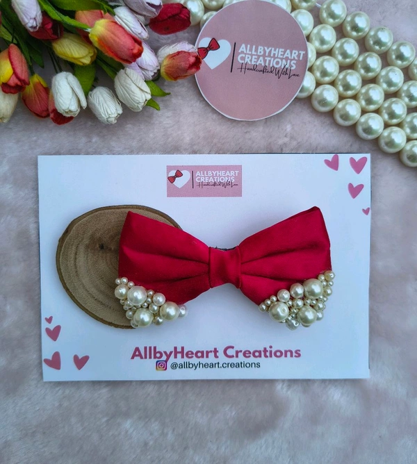 MINI PEARL BOW  - Maroon