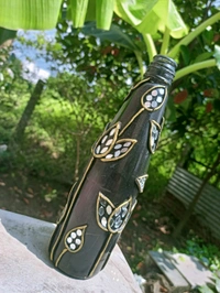 GiftHeart Lippan art on glass bottle with clay and hand work of mirror charms for home decoration - Black