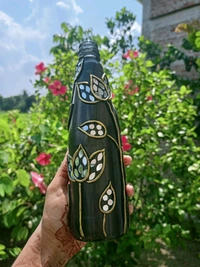 GiftHeart Lippan art on glass bottle with clay and hand work of mirror charms for home decoration - Black