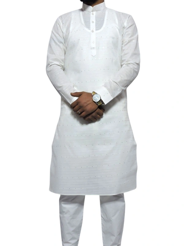 Shandaar Wears Men's Kurta White Sequence Embroid SW-44 - 36