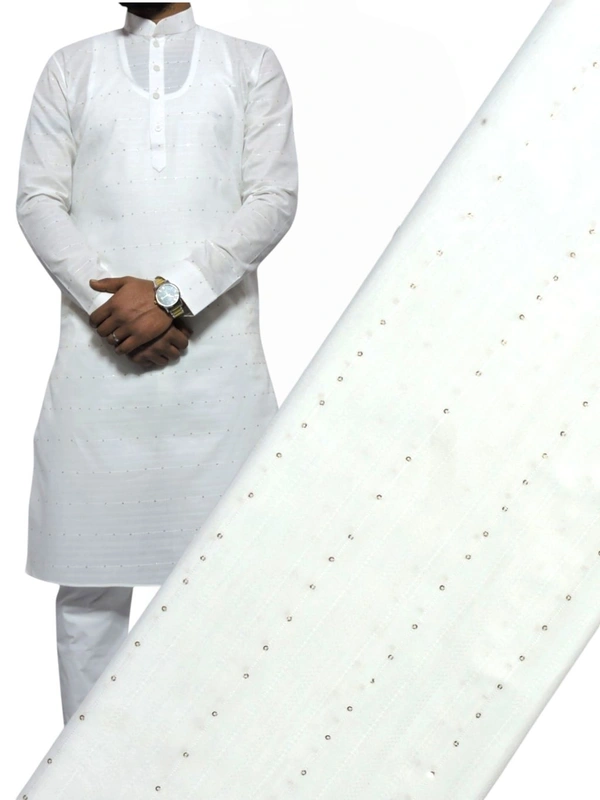 Shandaar Wears  Fabric White Sequence Embroid SW-44 - 1 Meter
