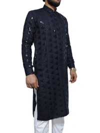 Shandaar Wears  Fabric Chikankari Sequence Navy Blue SW-53 - 1 Meter