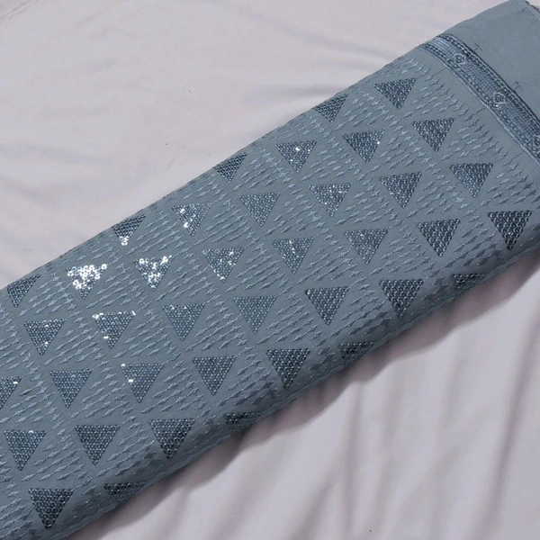 Shandaar Wears  Fabric Chikankari Sequence Gull Gray SW-55 - 1 Meter