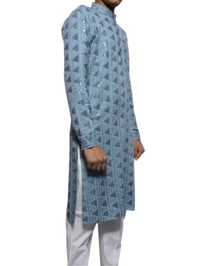 Shandaar Wears  Fabric Chikankari Sequence Gull Gray SW-55 - 1 Meter