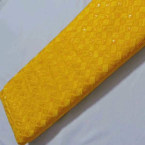 Shandaar Wears  Fabric Chikankari Sequence Yellow SW-58 - 1 Meter