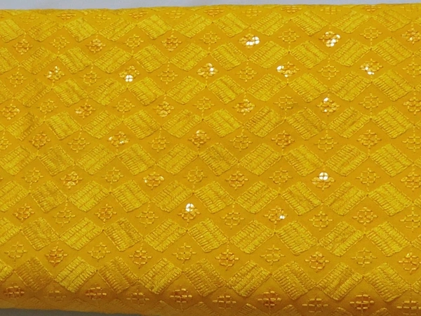 Shandaar Wears  Fabric Chikankari Sequence Yellow SW-58 - 1 Meter