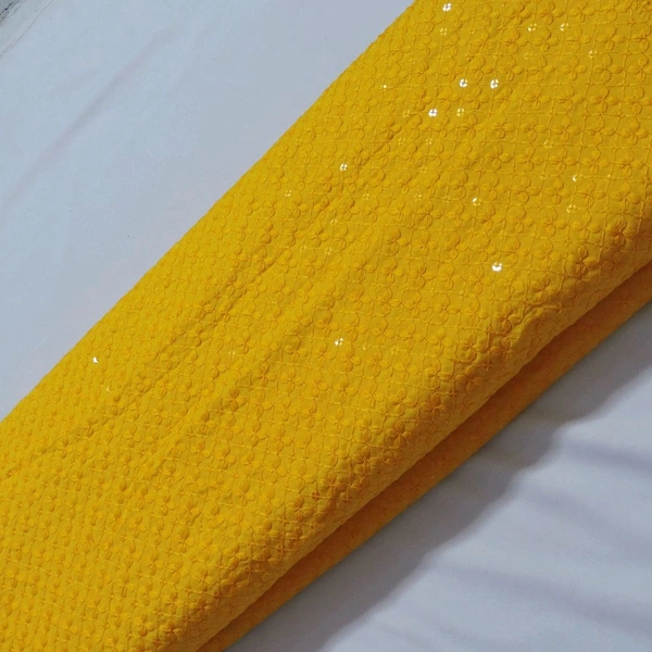 Shandaar Wears  Fabric Chikankari Sequence Yellow SW-59 - 1 Meter
