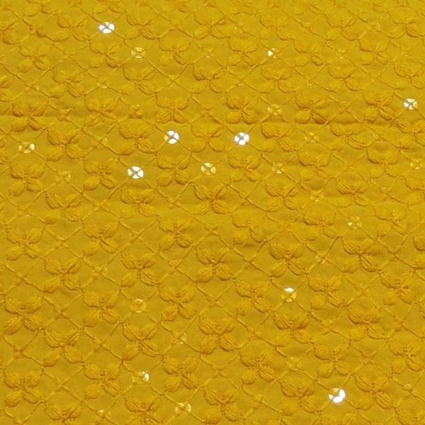 Shandaar Wears  Fabric Chikankari Sequence Yellow SW-59 - 0.25 Meter