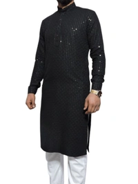 Shandaar Wears  Fabric Chikankari Sequence Black SW-60 - 1 Meter