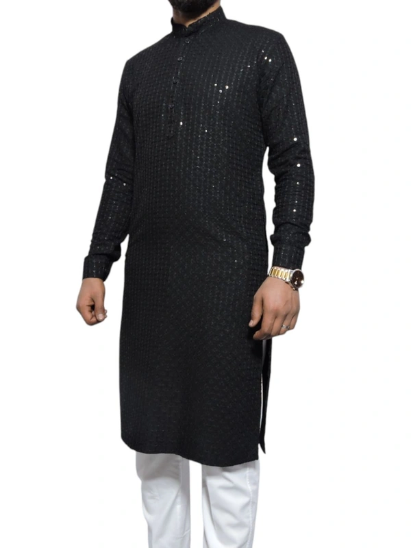 Shandaar Wears  Fabric Chikankari Sequence Black SW-60 - 1 Meter