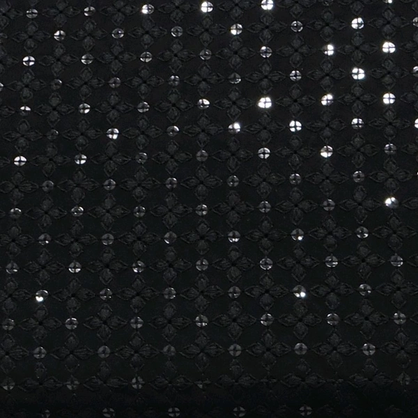 Shandaar Wears  Fabric Chikankari Sequence Black SW-60 - 1 Meter