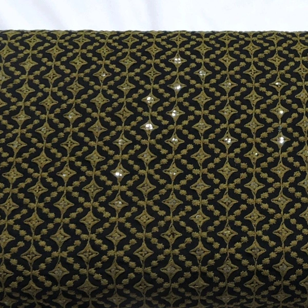 Shandaar Wears  Fabric Chikankari Sequence Mehndi SW-61 - 0.25 Meter