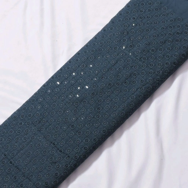 Shandaar Wears  Fabric Chikankari Sequence Blue Dianne SW-63 - 0.25 Meter