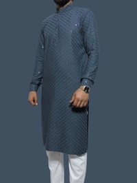 Shandaar Wears  Fabric Chikankari Sequence Blue Dianne SW-63 - 0.25 Meter