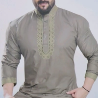 Fabric Cotton Neck Embroidery GREY SW-133