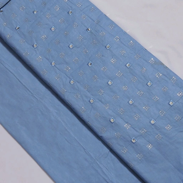 Shandaar Wears  Fabric Cotton Sequence Polo Blue Maching SW-157 - Kurta Fabric, 1 Meter