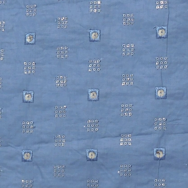 Shandaar Wears  Fabric Cotton Sequence Polo Blue Maching SW-157 - Kurta Fabric, 1 Meter