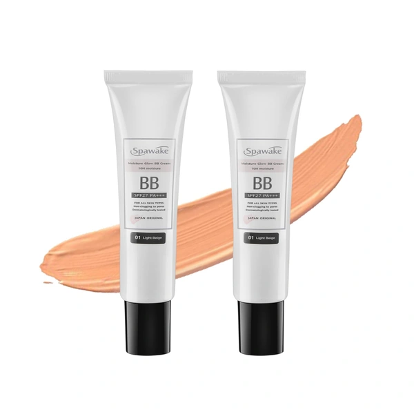 Spawake Moisture Glow BB Cream 01 Light Beige Pack of 2x15g| SPF27/Pa+++ | Non Clogging to Pores | Dermatologist Tested | Radiant Finish | Sun Protection | For All Skin Types