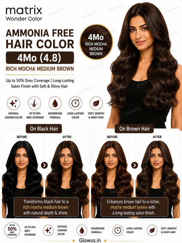 Matrix Wonder Ammonia Free Hair Color 4Mo (4.8) 90ML | Rich Mocha Medium Brown Hair Colour | Up to 50% Grey Coverage | Long-Lasting Salon Finish with Soft & Shiny Hair - 90g