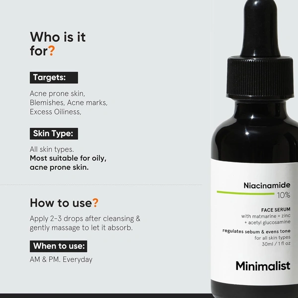 Minimalist 10% Niacinamide Face Serum 30ml | Oil Control & Anti-Acne with Zinc | Skin Clarifying Serum for Pore Care, Blemish Removal & Smooth Texture | For All Skin Types