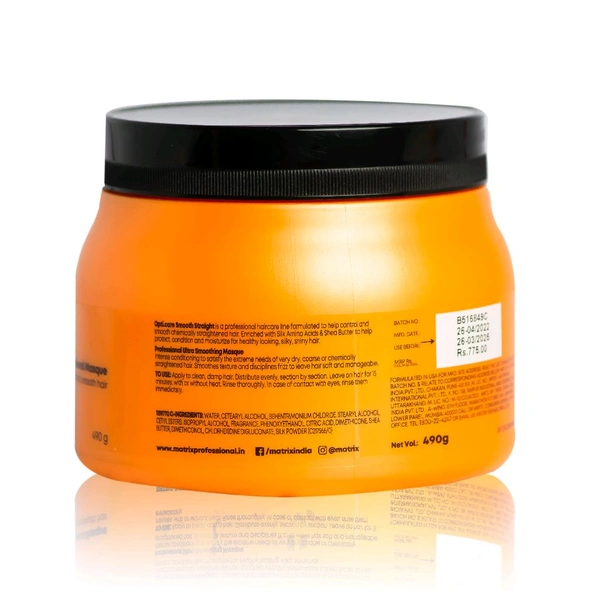 Matrix Opti Care Smooth Straight Masque 490g | Ultra-Smooth Hair with Shea Butter | Deep Nourishment, Frizz Control & Shine | Ideal for Chemically Treated & Straightened Hair | (Note:By Including Additional Weight charge of Product is 49/-)