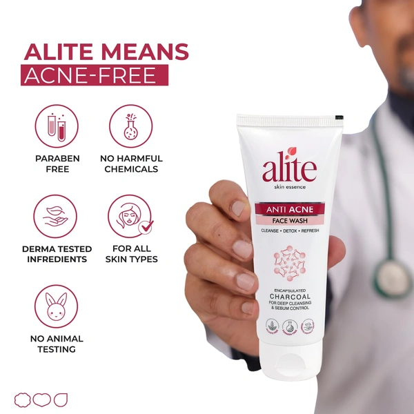 Alite Anti-Acne Face Wash 70g with Encapsulated Charcoal for Oily to Normal Skin | Detoxifies Pores | Daily Use Unisex Face Wash | Acne Control