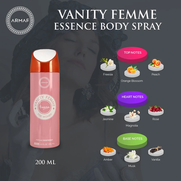 Armaf Vanity Femme Essence Perfumed Body Spray Deodorant For Women, 200 ml