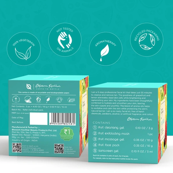 Aroma Magic Fruit 5 Step Facial Kit | Brightens & Renders Glow | Salon Range | Hydrating | Enriched with Natural Fruit Extracts | for All Skin Types