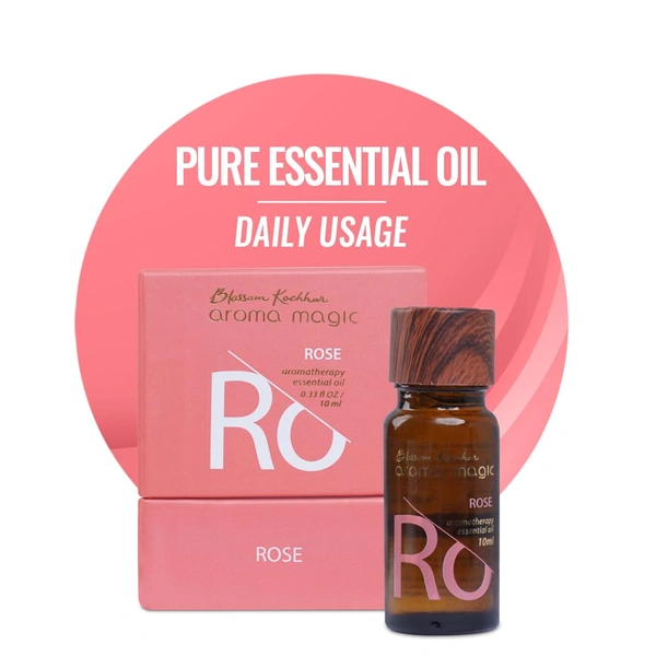 Aroma Magic Rose Essential Oil 10ml | Pure Rosa Damascena | Skin Astringent, Hormonal Balance, PMS Relief & Uplifting Mood | Natural & Aromatherapy Oil