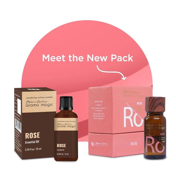 Aroma Magic Rose Essential Oil 10ml | Pure Rosa Damascena | Skin Astringent, Hormonal Balance, PMS Relief & Uplifting Mood | Natural & Aromatherapy Oil