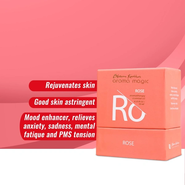 Aroma Magic Rose Essential Oil 10ml | Pure Rosa Damascena | Skin Astringent, Hormonal Balance, PMS Relief & Uplifting Mood | Natural & Aromatherapy Oil