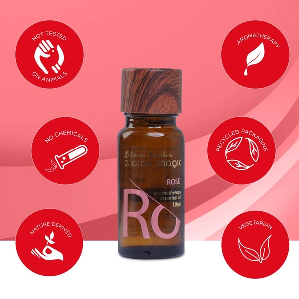 Aroma Magic Rose Essential Oil 10ml | Pure Rosa Damascena | Skin Astringent, Hormonal Balance, PMS Relief & Uplifting Mood | Natural & Aromatherapy Oil