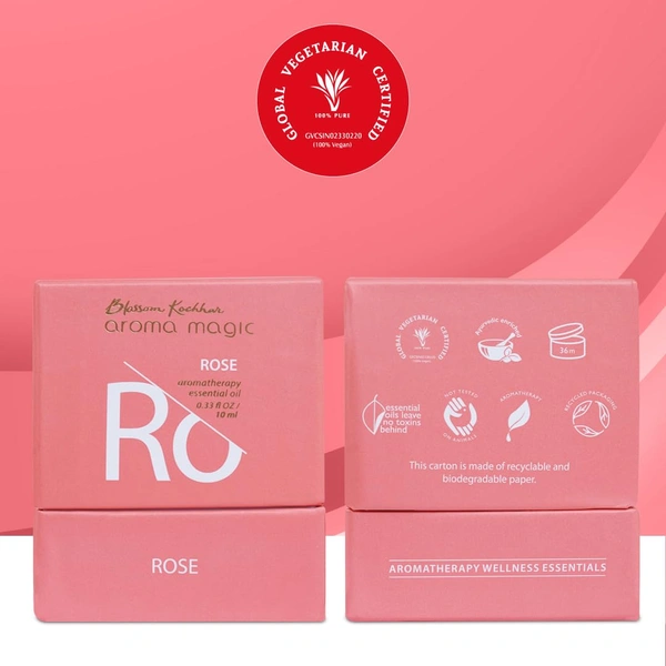 Aroma Magic Rose Essential Oil 10ml | Pure Rosa Damascena | Skin Astringent, Hormonal Balance, PMS Relief & Uplifting Mood | Natural & Aromatherapy Oil