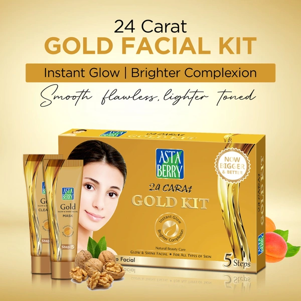 Asta Berry 24-Carat Gold Mini Facial Kit  | 5-Step Luxury Facial | 24-Carat Gold Dust | Radiant  Youthful Skin | Brightens, Nourishes & Reduces Signs of Aging & Improves Skin Tone.