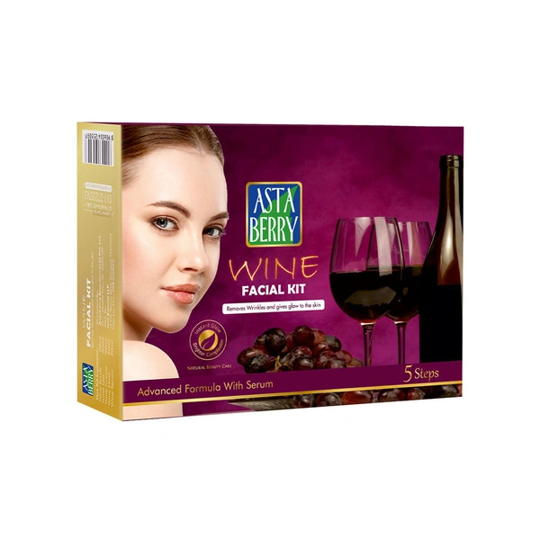 Asta Berry Wine Facial Kit 270ml | Antioxidant-Rich Formula with Grape Extract | Almond Oil & Shea Butter to Reduce Signs of Aging | Nourish & Brighten Skin