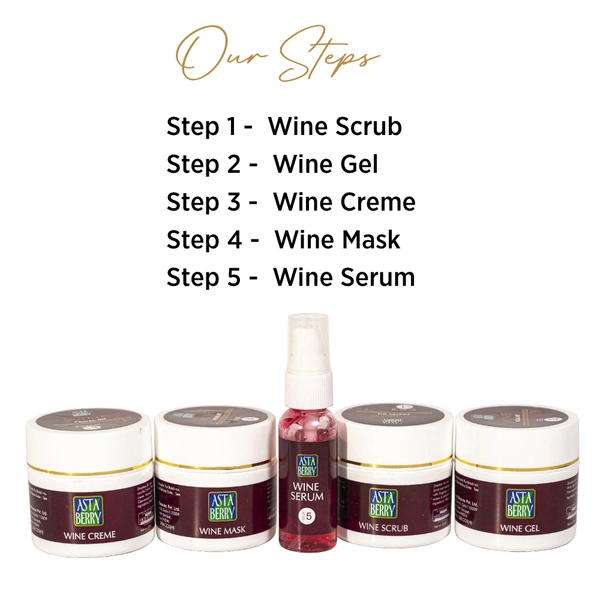 Asta Berry Wine Facial Kit 270ml | Antioxidant-Rich Formula with Grape Extract | Almond Oil & Shea Butter to Reduce Signs of Aging | Nourish & Brighten Skin