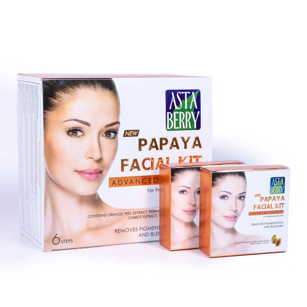 Asta Berry Astaberry Papaya Facial Kit 36g  6-Step Pack of 12 Facial |Remove Pigmention & Blemishes |with Papaya Extracts for Deep Cleansing, Revitalization & Bright, Glowing Skin | Removes Tan & Impurities | Ideal for All Skin Types