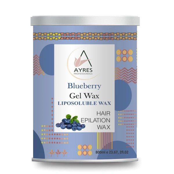 Ayress Professional Blue Berry Gel Wax Liposoluble Wax Crystal Clear 800ml | Non-Sticky | Smooth Hair Removal & Skin Nourishment | Easy to Use, Gentle on Skin | Long-Lasting Silky Finish | For Men & Women | All Skin Types
