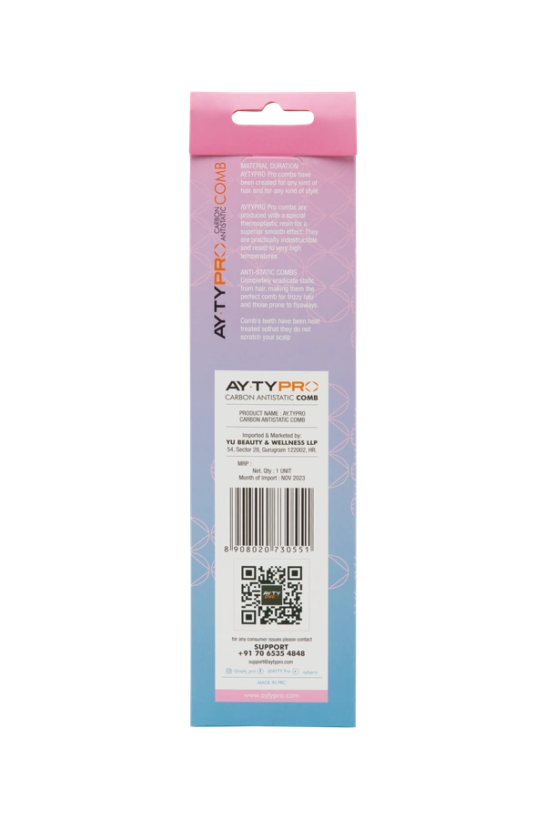AYTY PRO Carbon Comb 06100 | Premium Antistatic Carbon Fiber Hair Comb with Rounded Teeth | Lightweight, Durable, & Ideal for Professional & Home Use