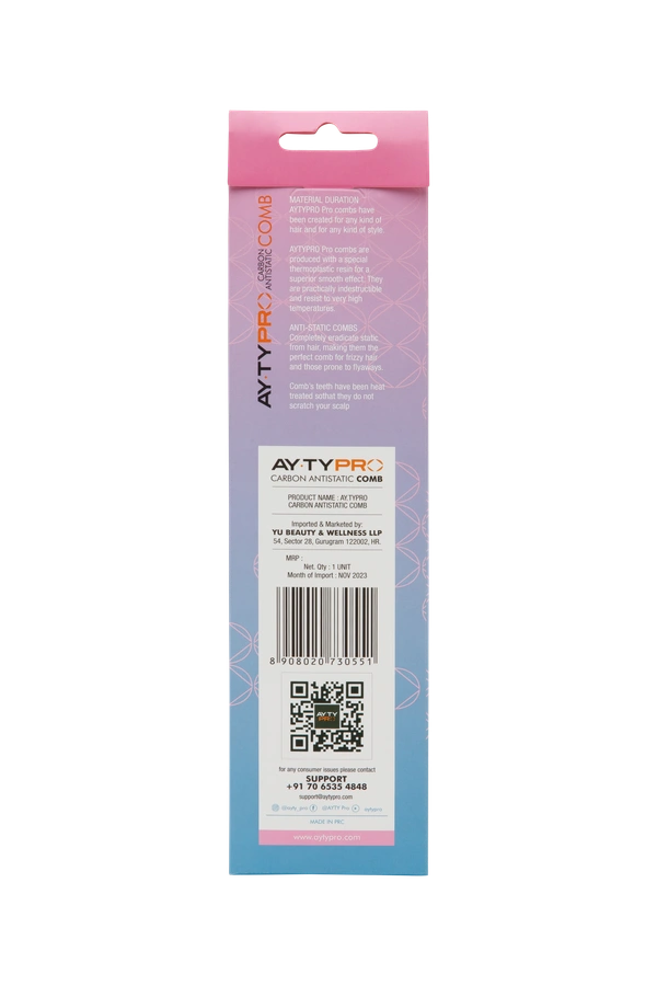 AYTY PRO Carbon Comb Blue 0997 | Premium Carbon Fiber Tail Comb | Lightweight, Antistatic, and Heat-Resistant | Ideal for Precise Styling and Section