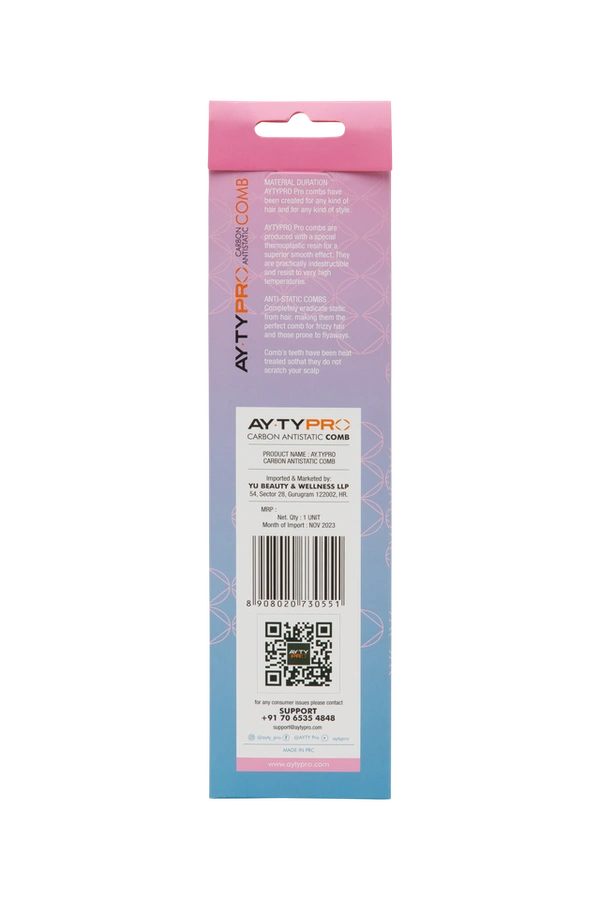 AYTY PRO Carbon Comb Blue 0997 | Professional Anti-Static, Heat-Resistant Styling Comb |Precision Hair Section, Cutting & Detangling | Salon-Grade Tool