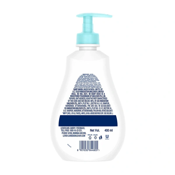 Dove Baby Dove Rich Moisture Body wash Sampoo 400ml with 100% Skin-Natural Nutrients | Hypoallergenic, Tear-Free, Paraben-Free | Gentle Care for Newborn & Sensitive Skin