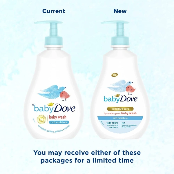 Dove Baby Dove Rich Moisture Body wash Sampoo 400ml with 100% Skin-Natural Nutrients | Hypoallergenic, Tear-Free, Paraben-Free | Gentle Care for Newborn & Sensitive Skin