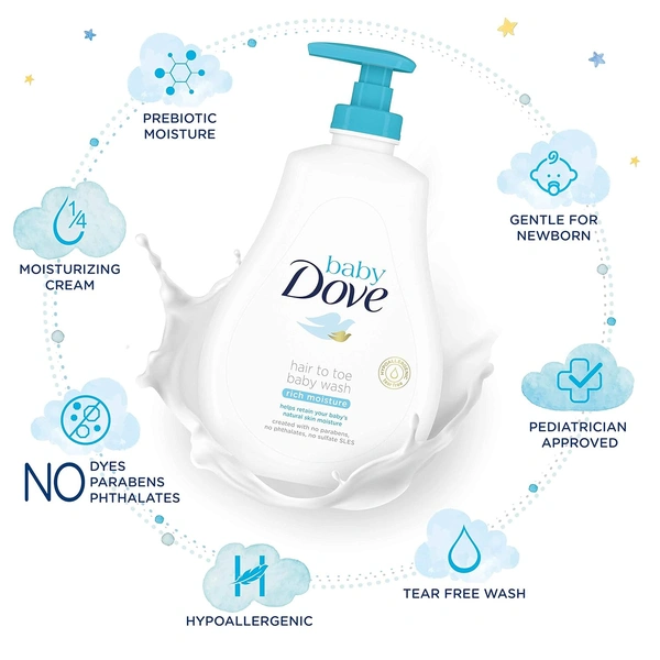 Dove Baby Dove Rich Moisture Body wash Sampoo 400ml with 100% Skin-Natural Nutrients | Hypoallergenic, Tear-Free, Paraben-Free | Gentle Care for Newborn & Sensitive Skin