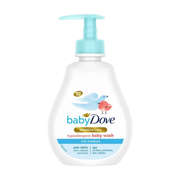 Dove Baby Dove Rich Moisture Hypoallergenic  Body Wash 200ml with 100% Skin-Natural Nutrients | Tear-Free, pH Balanced, Paraben-Free | Gentle Care for Newborn & Sensitive Skin