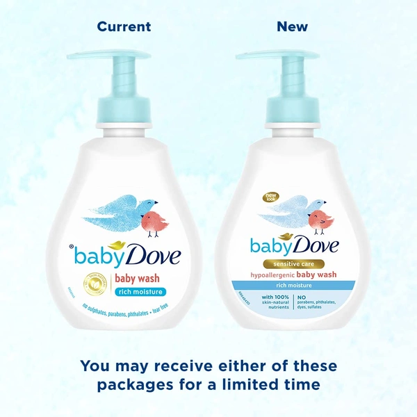Dove Baby Dove Rich Moisture Hypoallergenic  Body Wash 200ml with 100% Skin-Natural Nutrients | Tear-Free, pH Balanced, Paraben-Free | Gentle Care for Newborn & Sensitive Skin