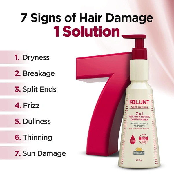 Bblunt BBLUNT 7 In 1 Repair & Revive Conditioner 250gm with Ceramides & Argan Oil | Up to 100% Damage Repair | Addresses 7 Signs of Hair Damage | Deep Nourishment & Shine | 250g