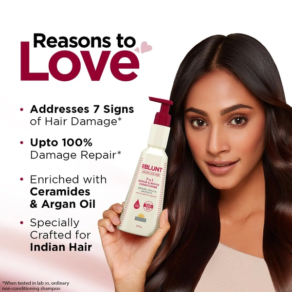 Bblunt BBLUNT 7 In 1 Repair & Revive Conditioner 250gm with Ceramides & Argan Oil | Up to 100% Damage Repair | Addresses 7 Signs of Hair Damage | Deep Nourishment & Shine | 250g