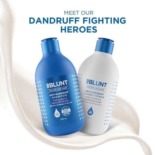 Bblunt Anti-Dandruff Shampoo, 300ml | Reduces Hair Fall by 93% | Fights Dandruff | Nourishes & Strengthens Hair | Sulfate-Free Formula for Healthy, Smooth Hair