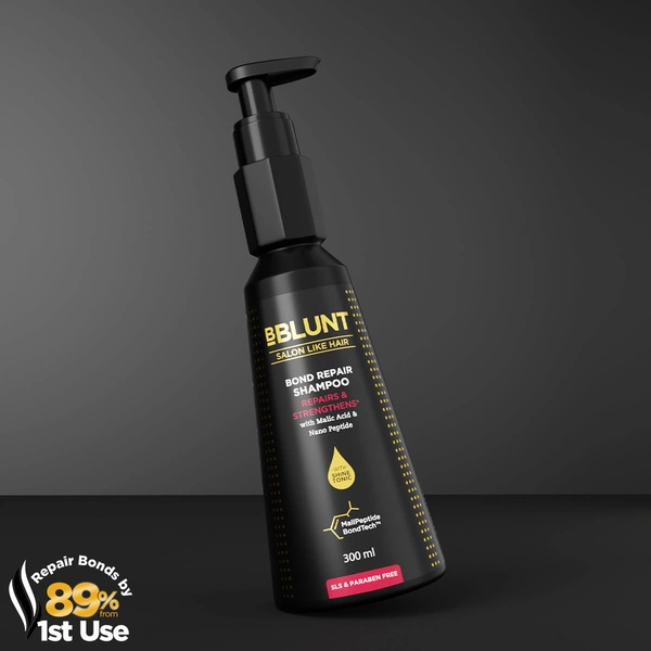 Bblunt BBLUNT Bond Repair Shampoo 300ml for unisex with MaliPeptide BondTech Repairs Hair Damage by 89% in 1 Use* | Strengthens & Restores Hair Bonds | SLS & Paraben Free